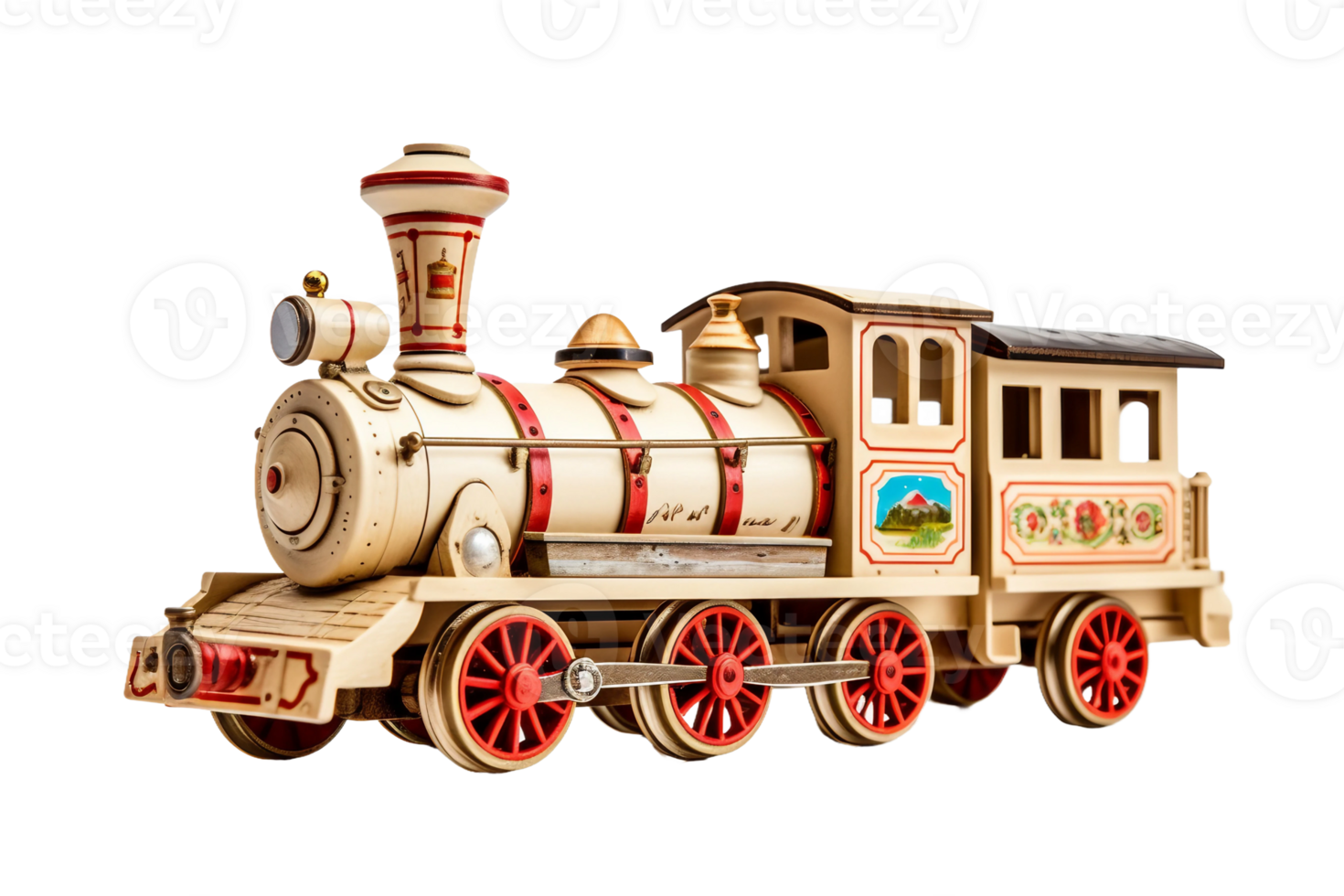 AI generated Vintage Toy Train on transparent background. png