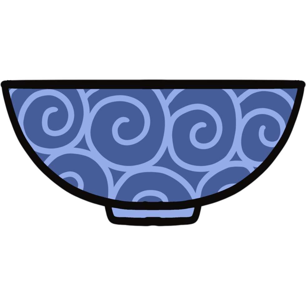 blue color Japanese stlye bowl. miso soup bowl png