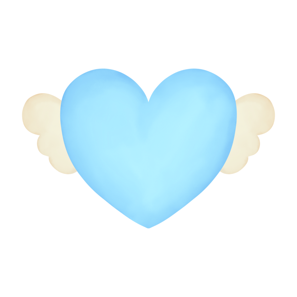 blue heart with white wing. hand drawn watercolor style for valentine day png