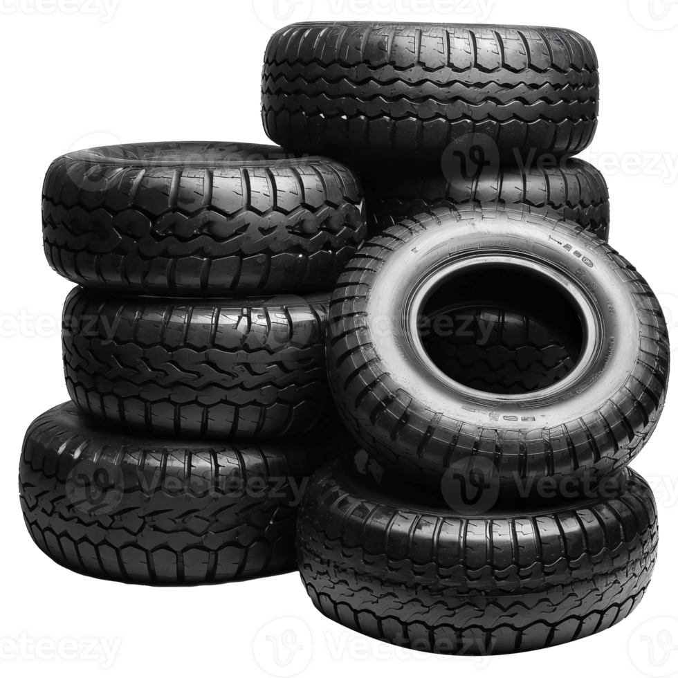 AI generated Stack of Black Car Tires Arranged Artistically Against a Transparent Background Created With Generative AI Technology png