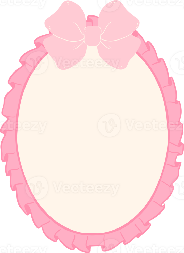 Pink Coquette frame aesthetic oval shape with ribbon bow png