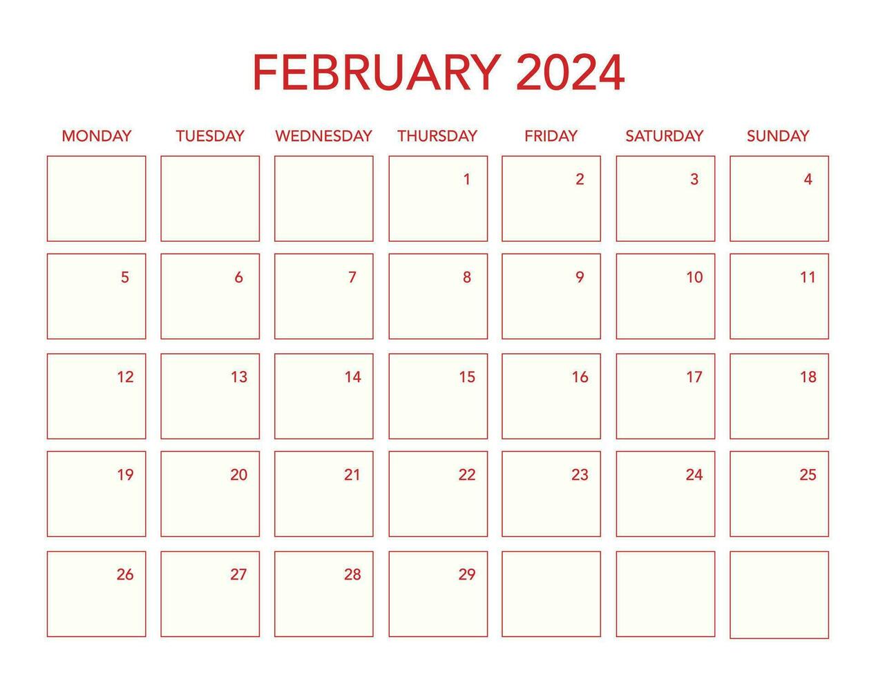 February 2024 simple calendar horizontal vector