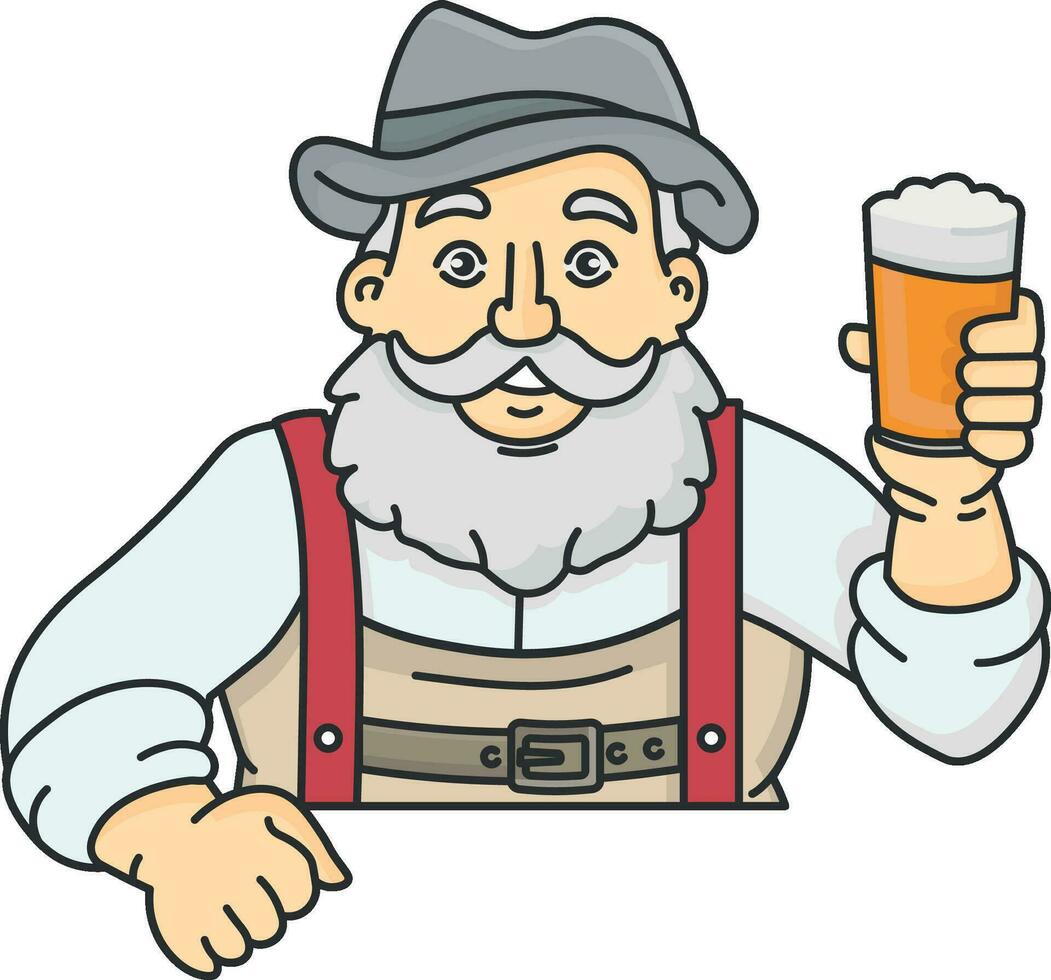 hombre en un sombrero bebidas cerveza vector