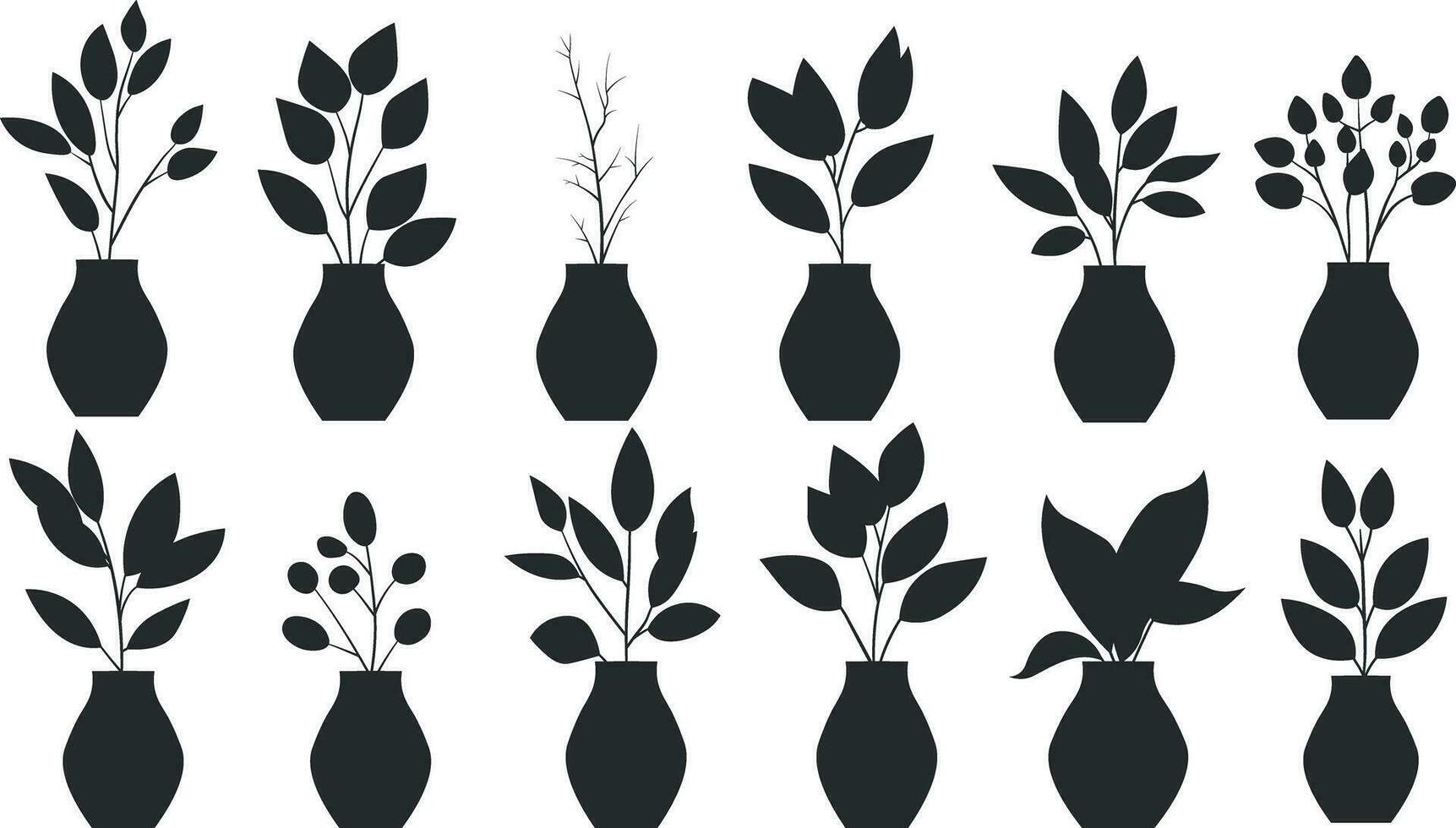silhouette black flowers in a vase without background vector