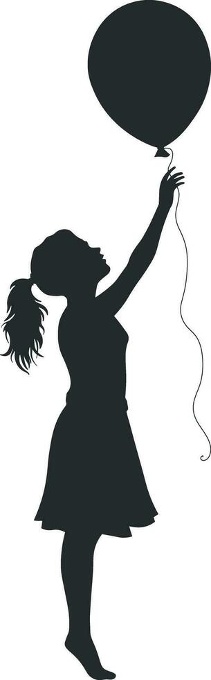 black silhouette of girls with balloons without background vector
