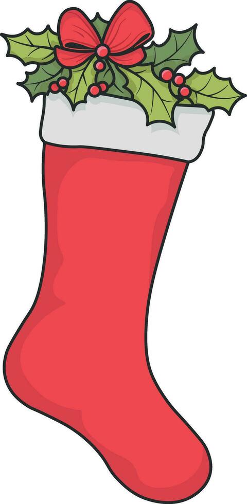 christmas sock with holly vector