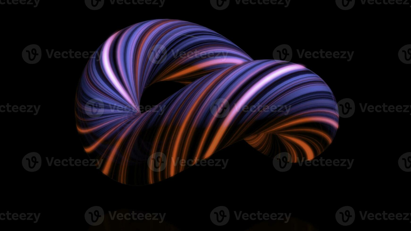 Coloured curved figure torus. Three-dimensional animation of bundle of twisted in circle of luminous threads. Abstract neon animation of torus in isolated space photo