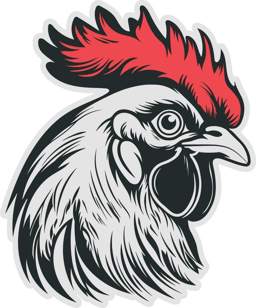 black silhouette of a rooster's head with a red comb vector
