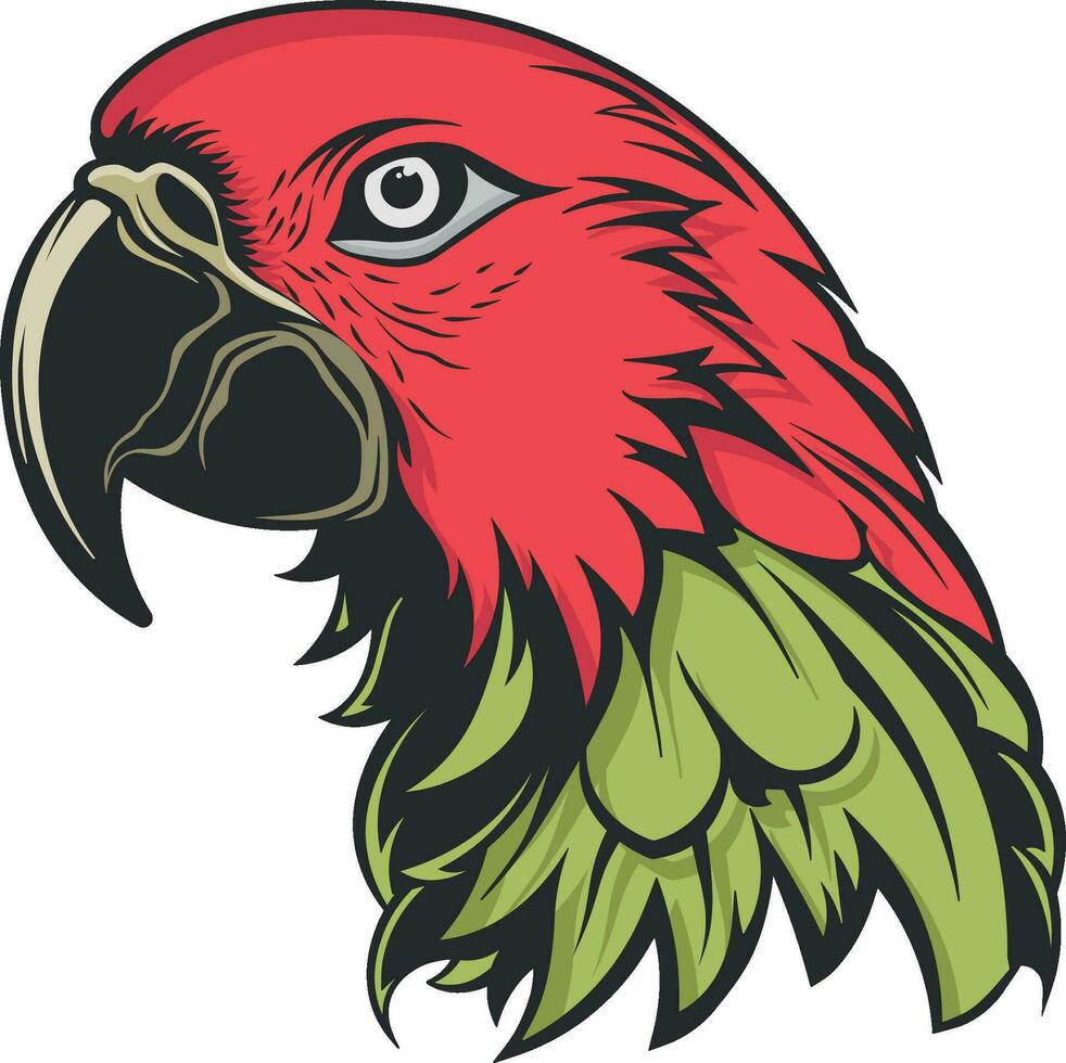 red green parrot with black outline without background vector