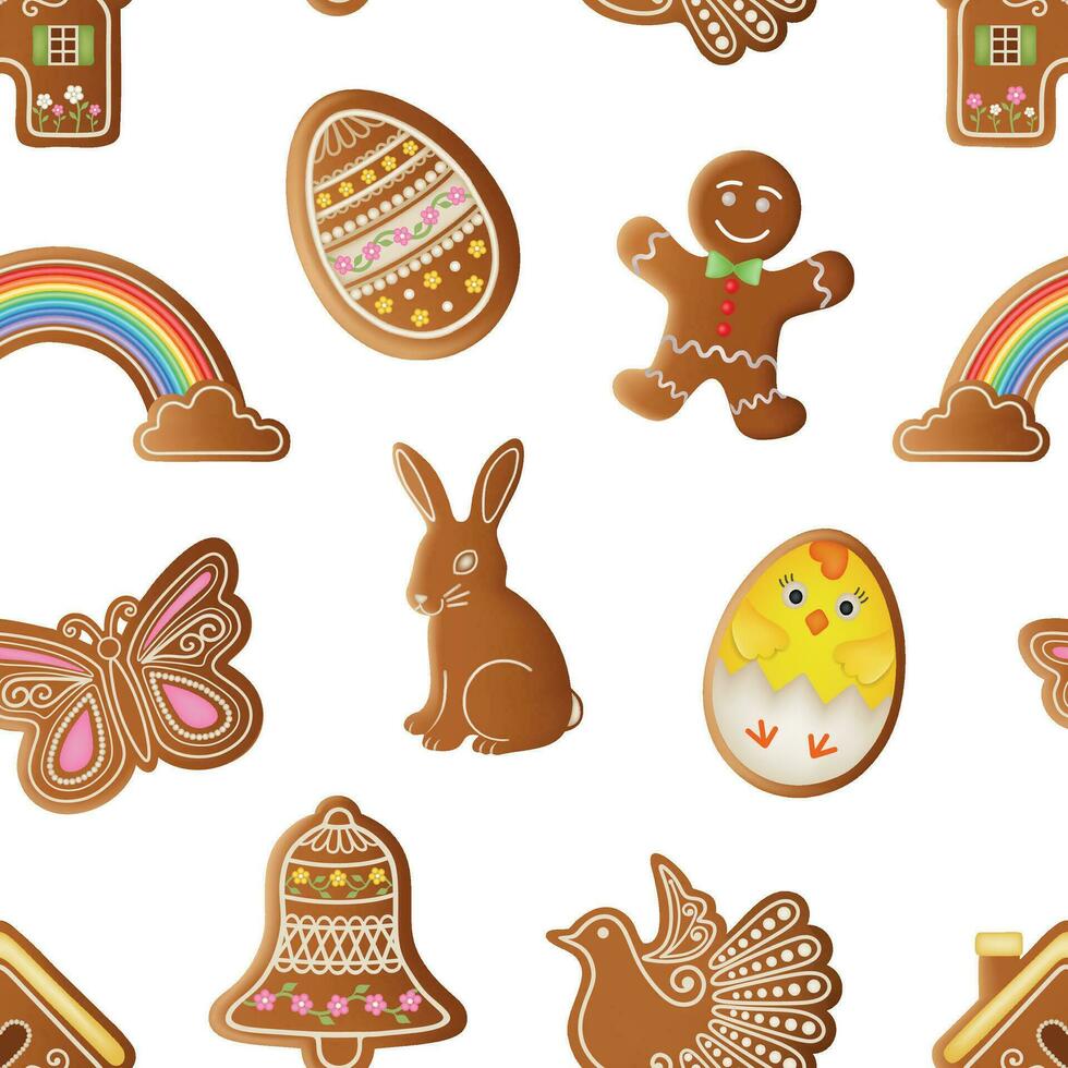 seamless easter texture with gingerbread cookies. easter pattern with gingerbreads vector