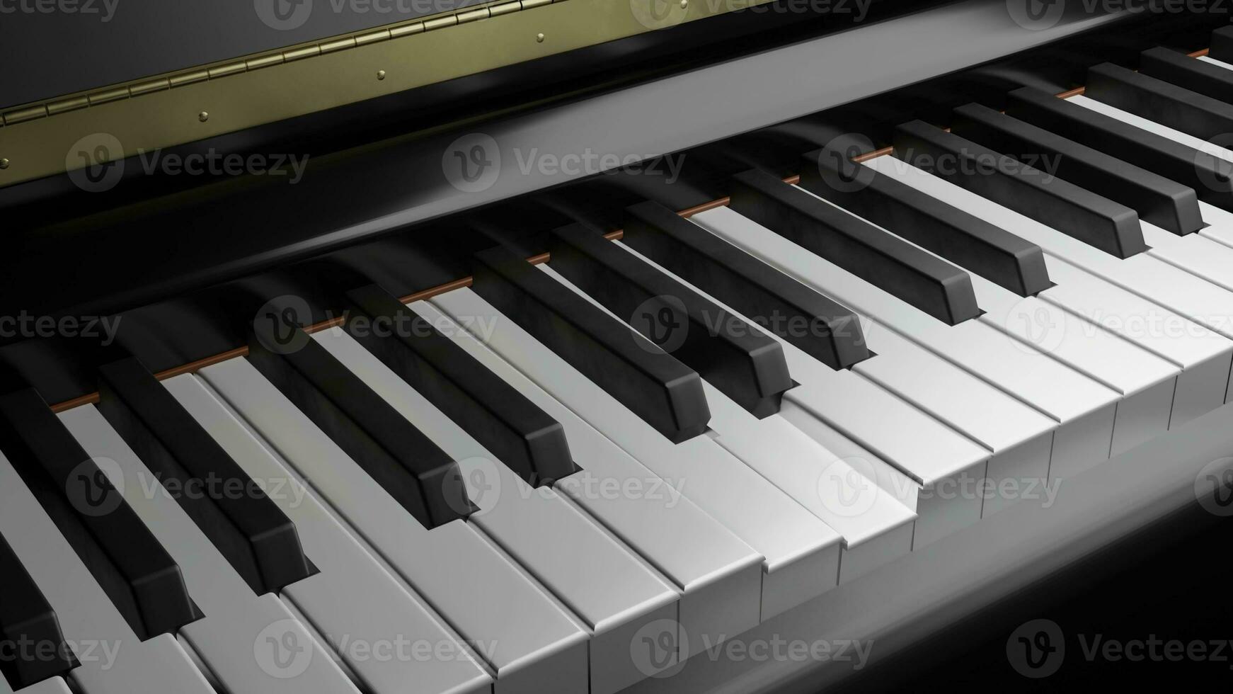 3D animation of piano playing. Design. Piano keys play themselves. Ghostly playing on keys of realistic piano. Music and instruments photo