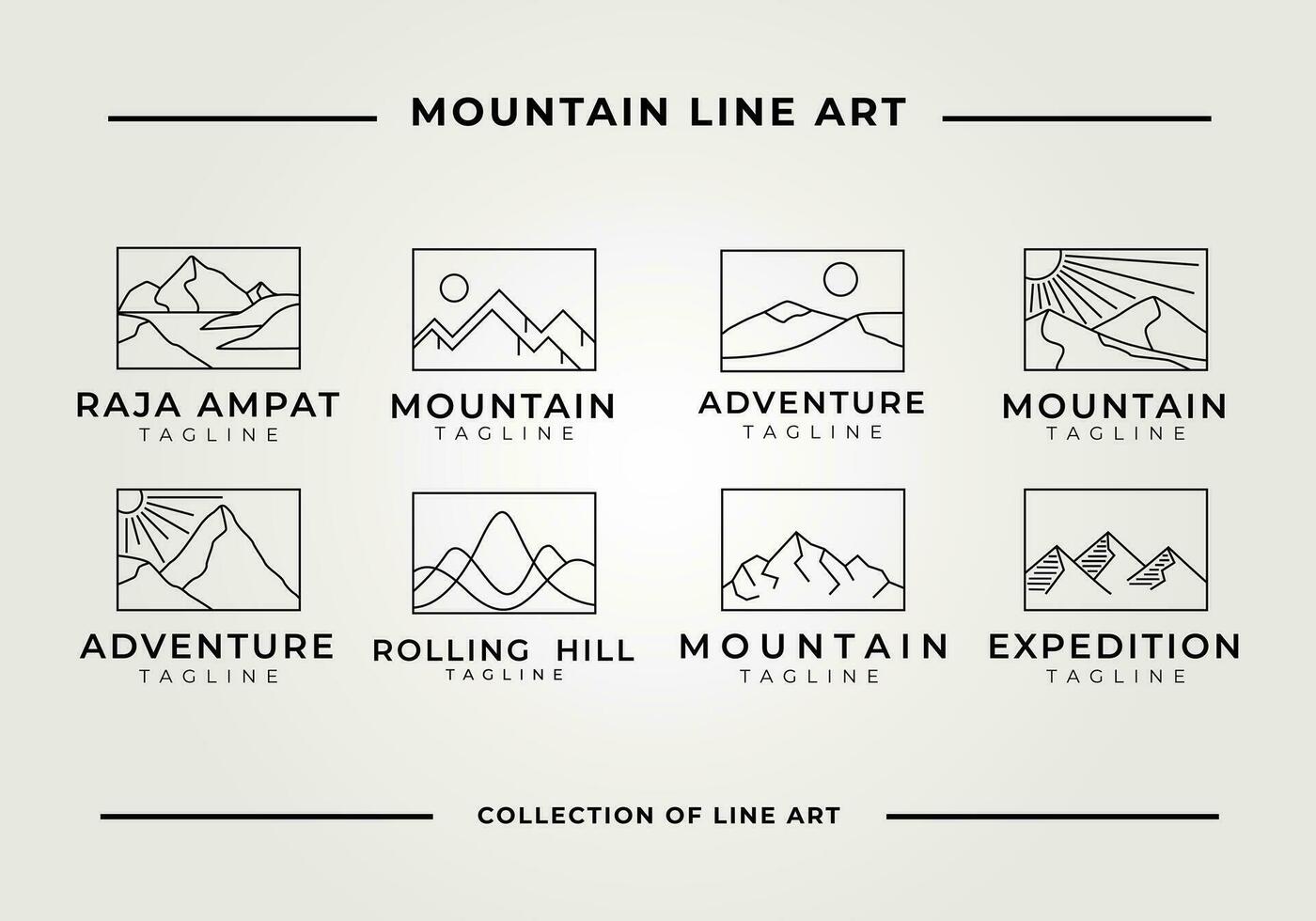 mountain line art logo set and collection, vintage vector illustration design