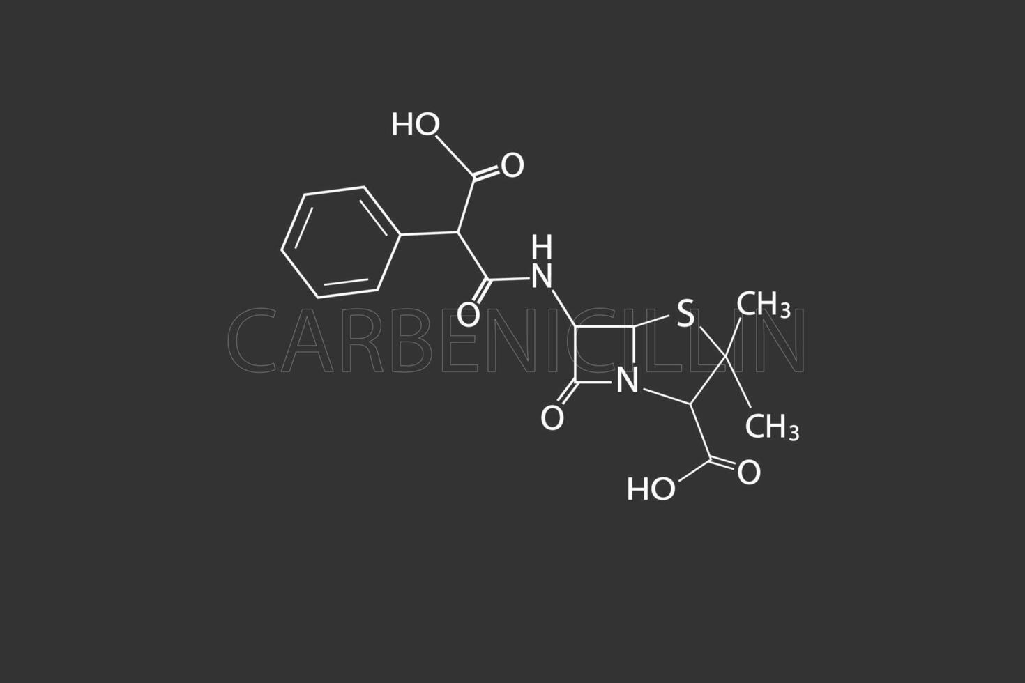 carbenicilina molecular esquelético químico fórmula vector