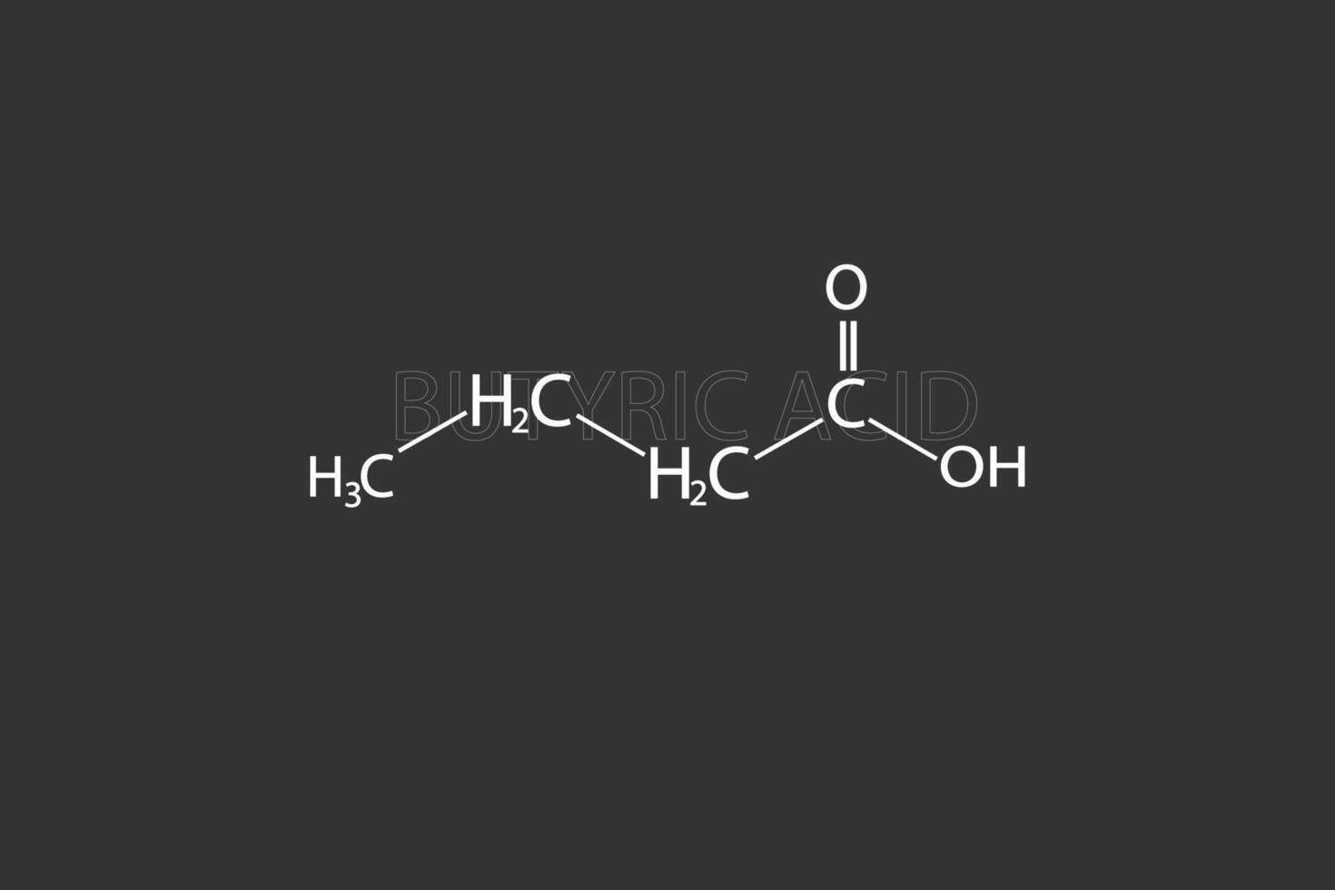 Butyric acid molecular skeletal chemical formula vector