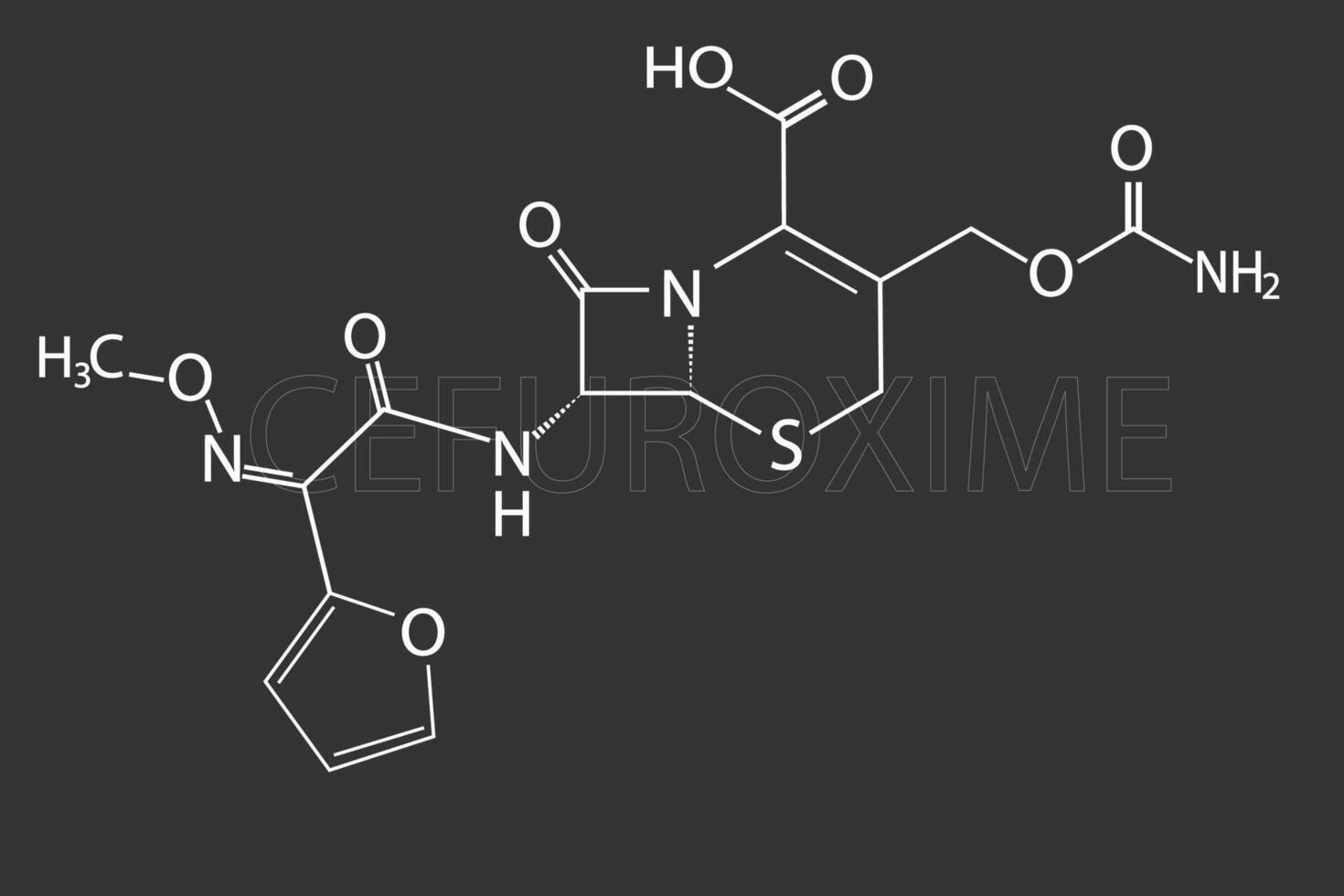 cefuroxima molecular esquelético químico fórmula vector