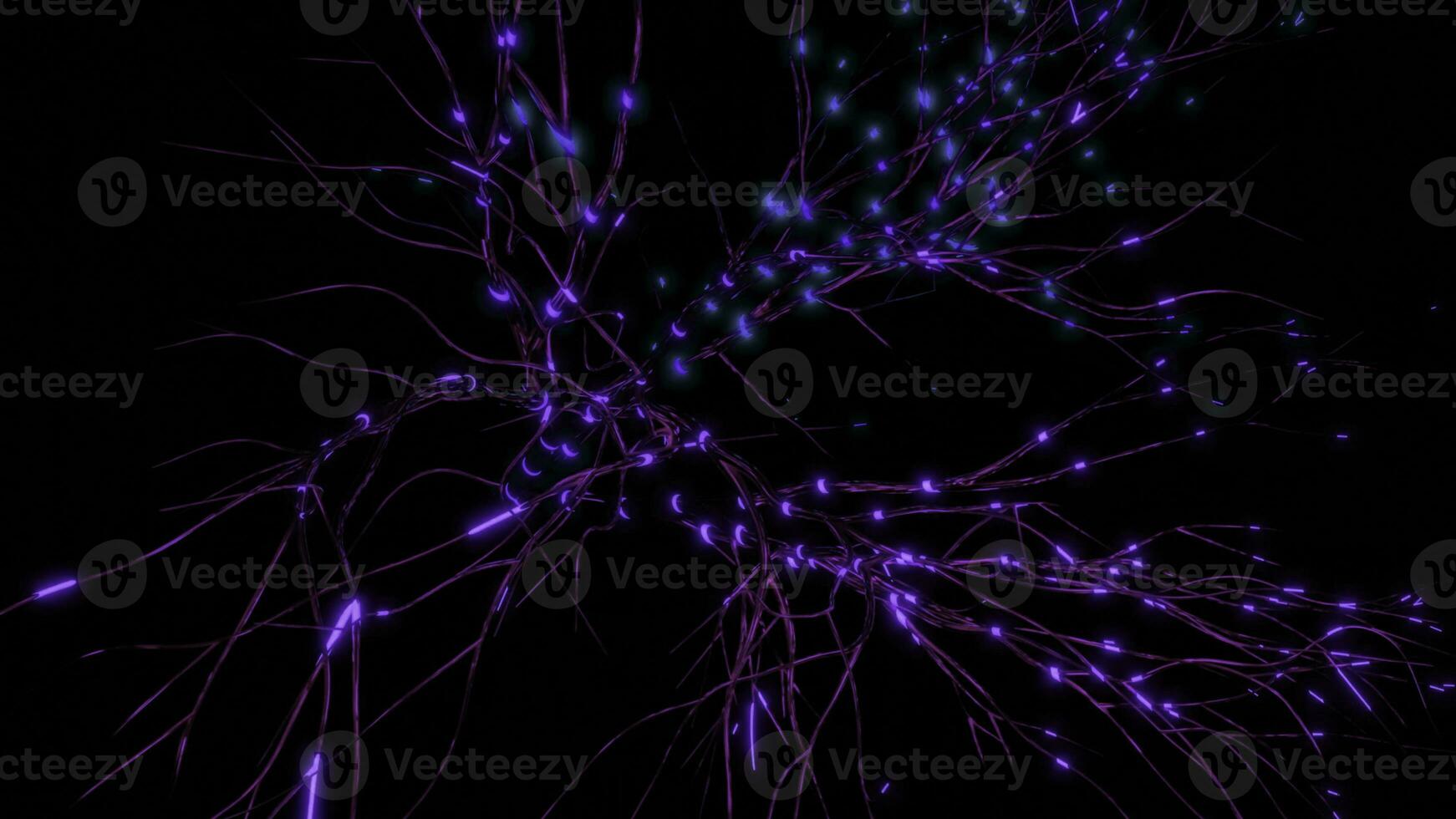 3d neural network with electrical impulses. Design. Neural branches with fast glowing pulses on black background. Simple illustration of neural impulses in brain photo