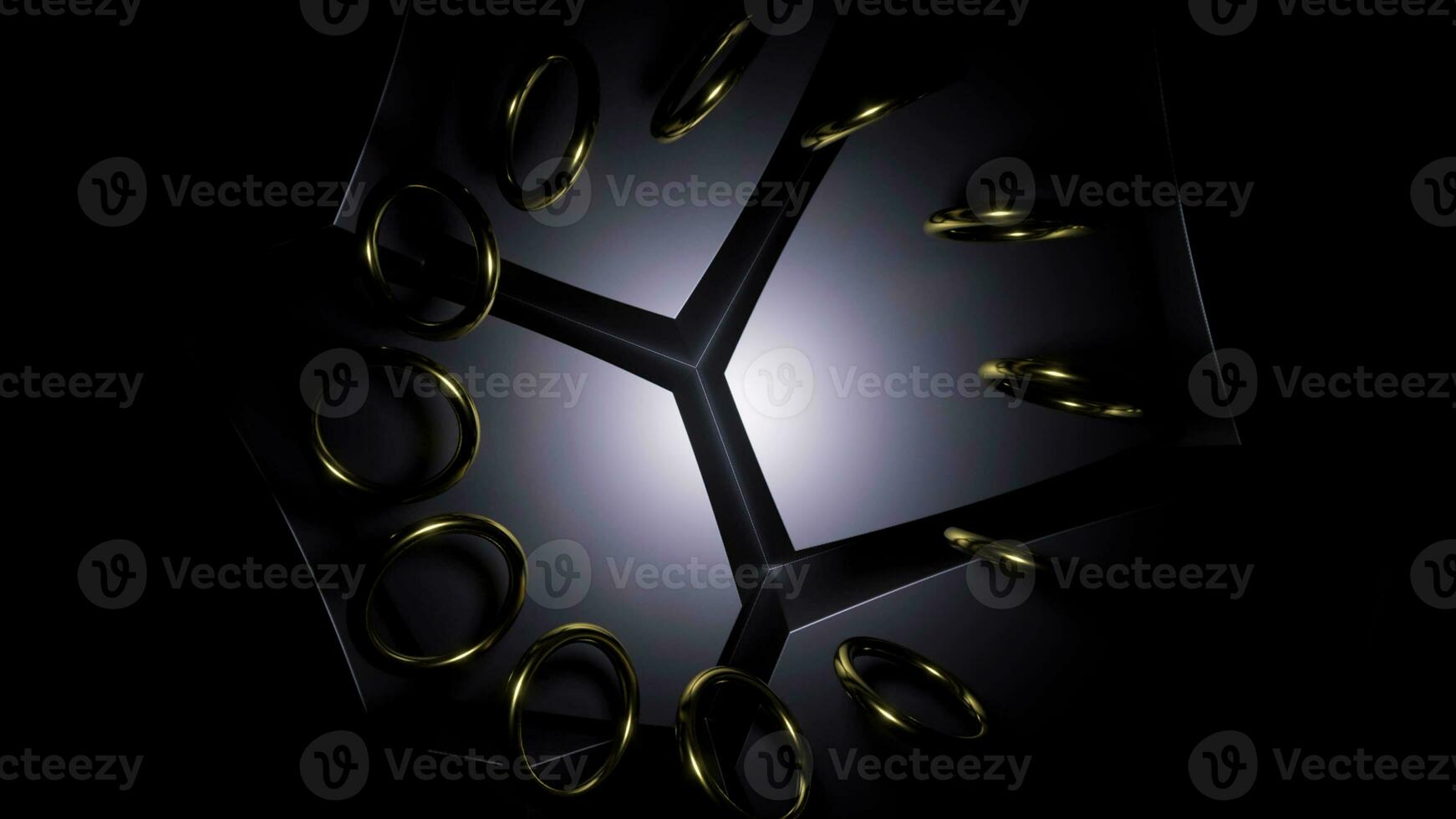 Abstract spinning small rings on the geometric background of a complex figure. Design. Colorful abstraction. photo