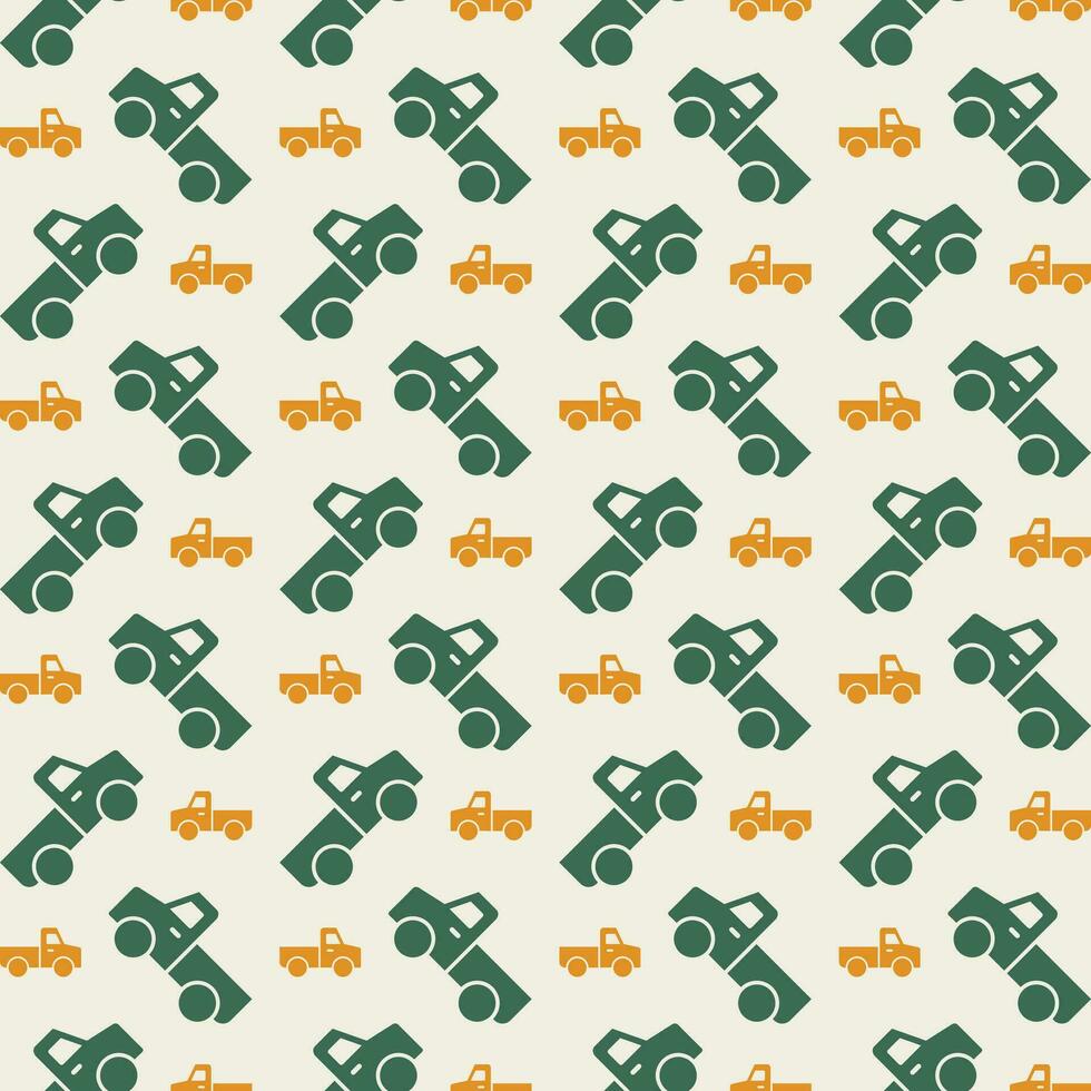 Pickup Truck green yellow concept trendy repeating pattern vector illustration background