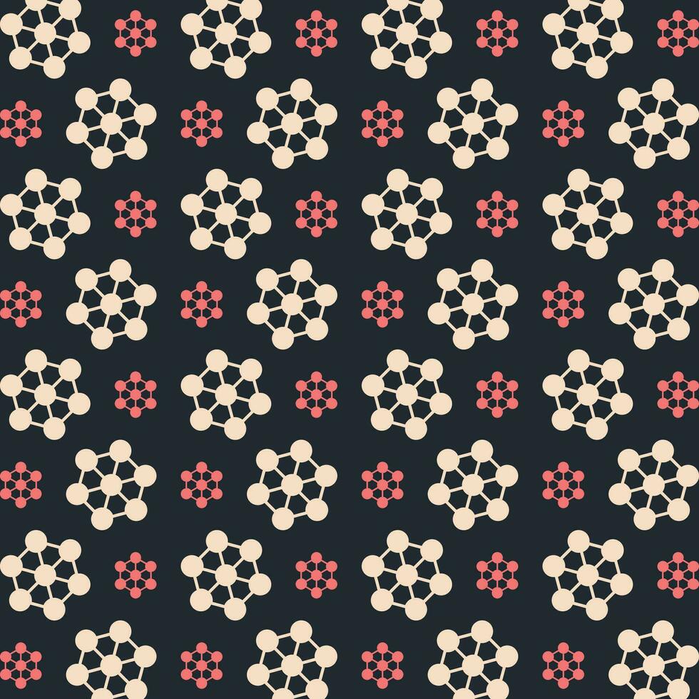 Molecule black background trendy repeating colorful pattern vector illustration
