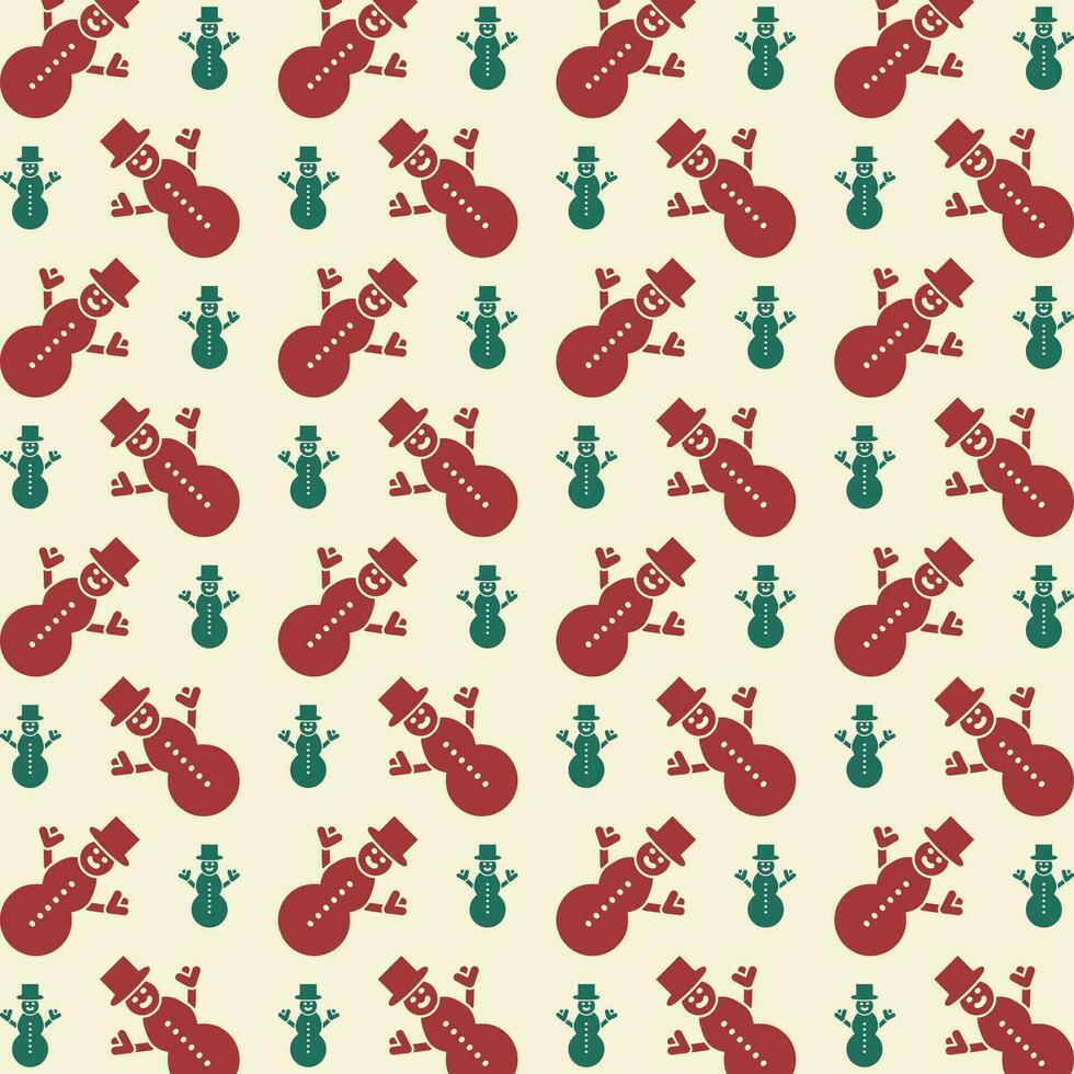 Snowman red green trendy vector design repeating pattern illustration