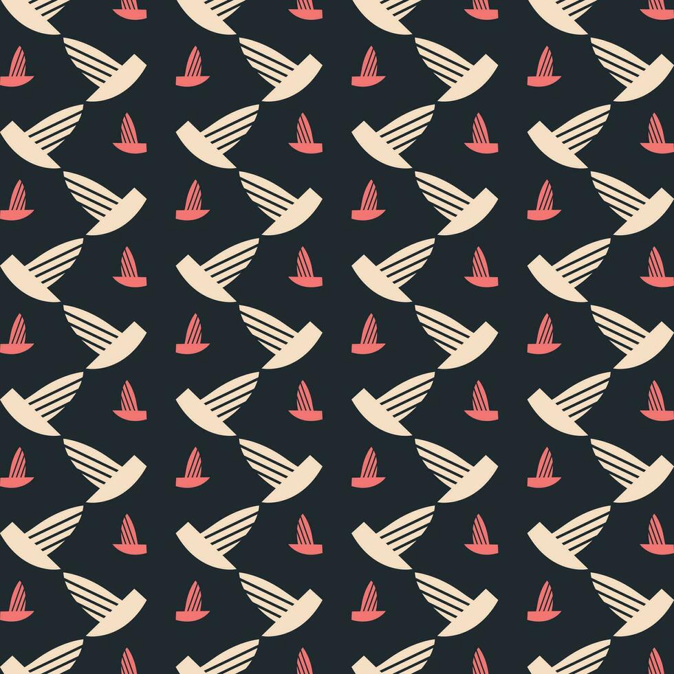 Yacht black background trendy repeating colorful pattern vector illustration