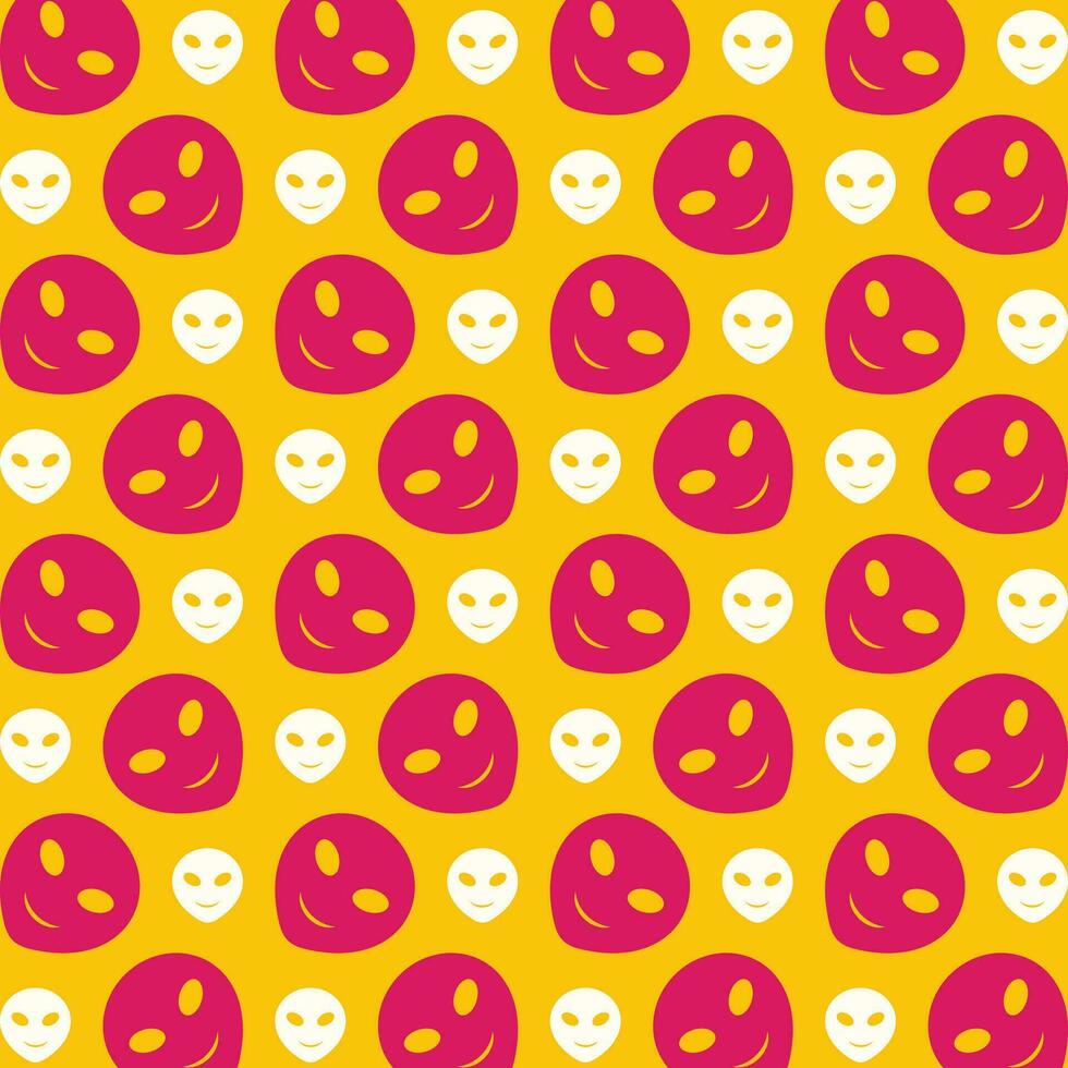 Alien Emoji pink background repeating trendy pattern vector illustration