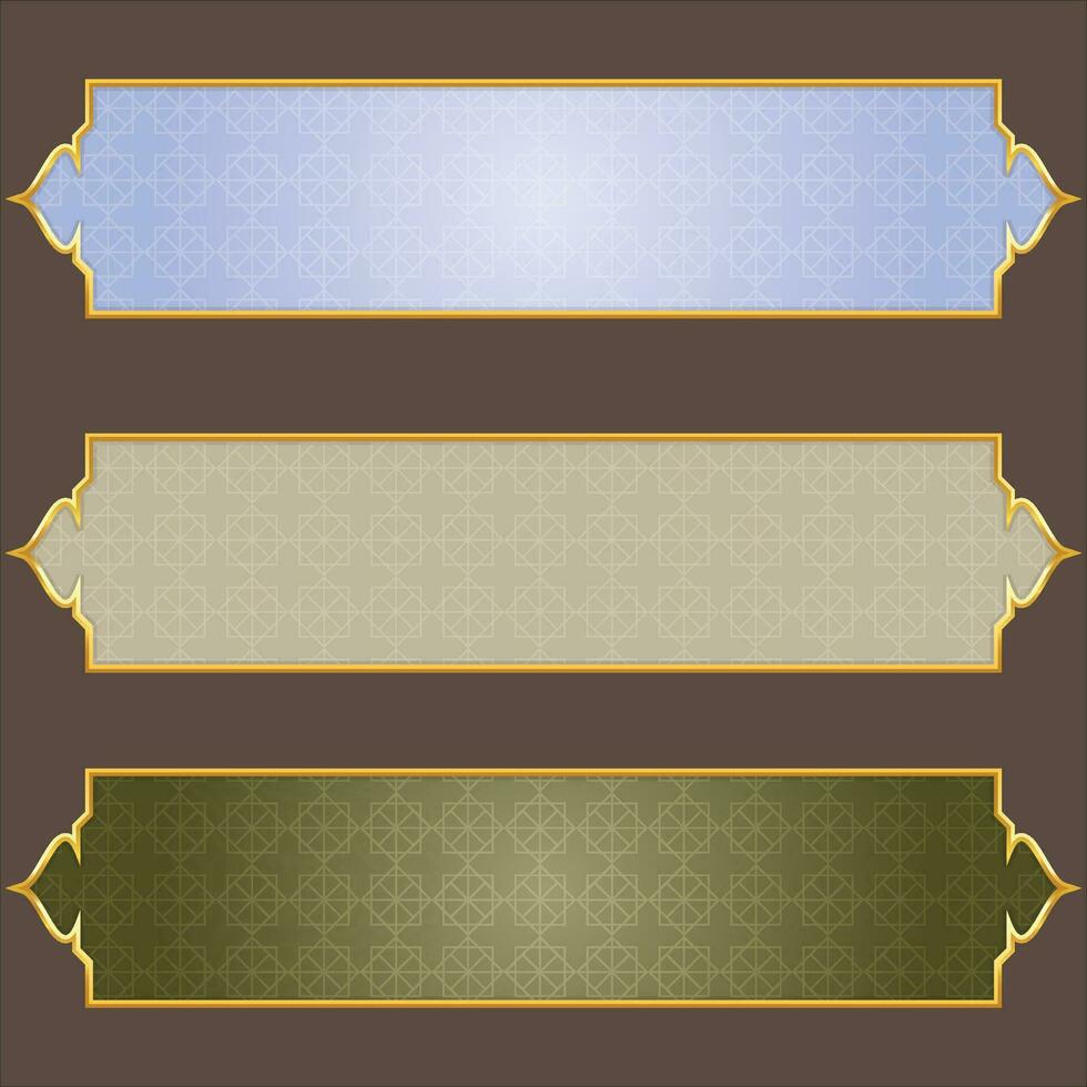 luxury golden arabic islamic text box title frame border set with ornamental illustration vector