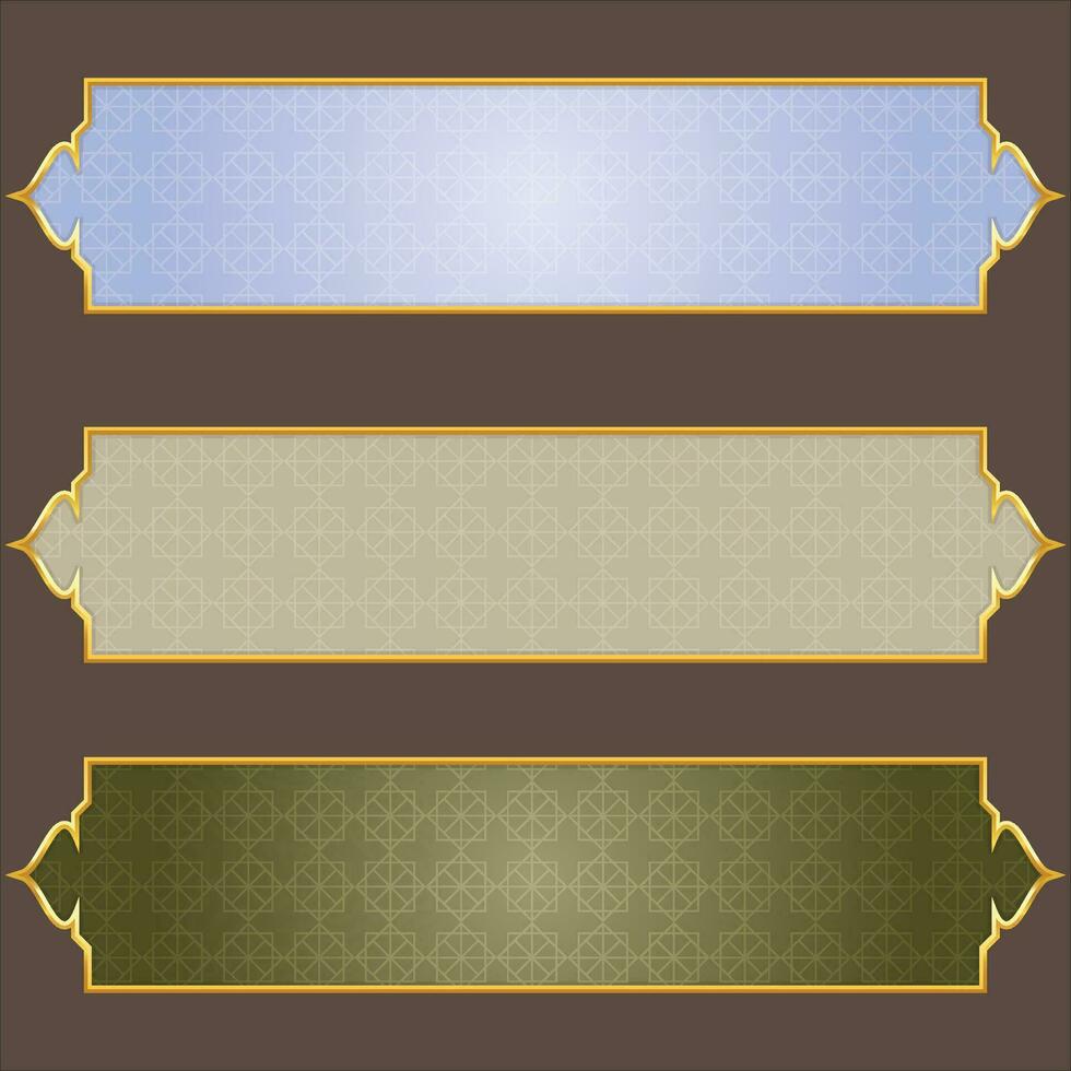 luxury golden arabic islamic text box title frame border set with ornamental illustration vector