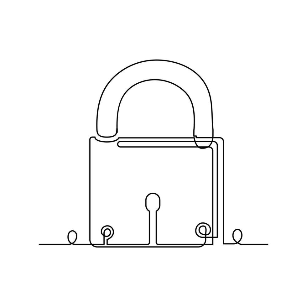 Continuous one line drawing of padlock and key security sign symbol vector illustration
