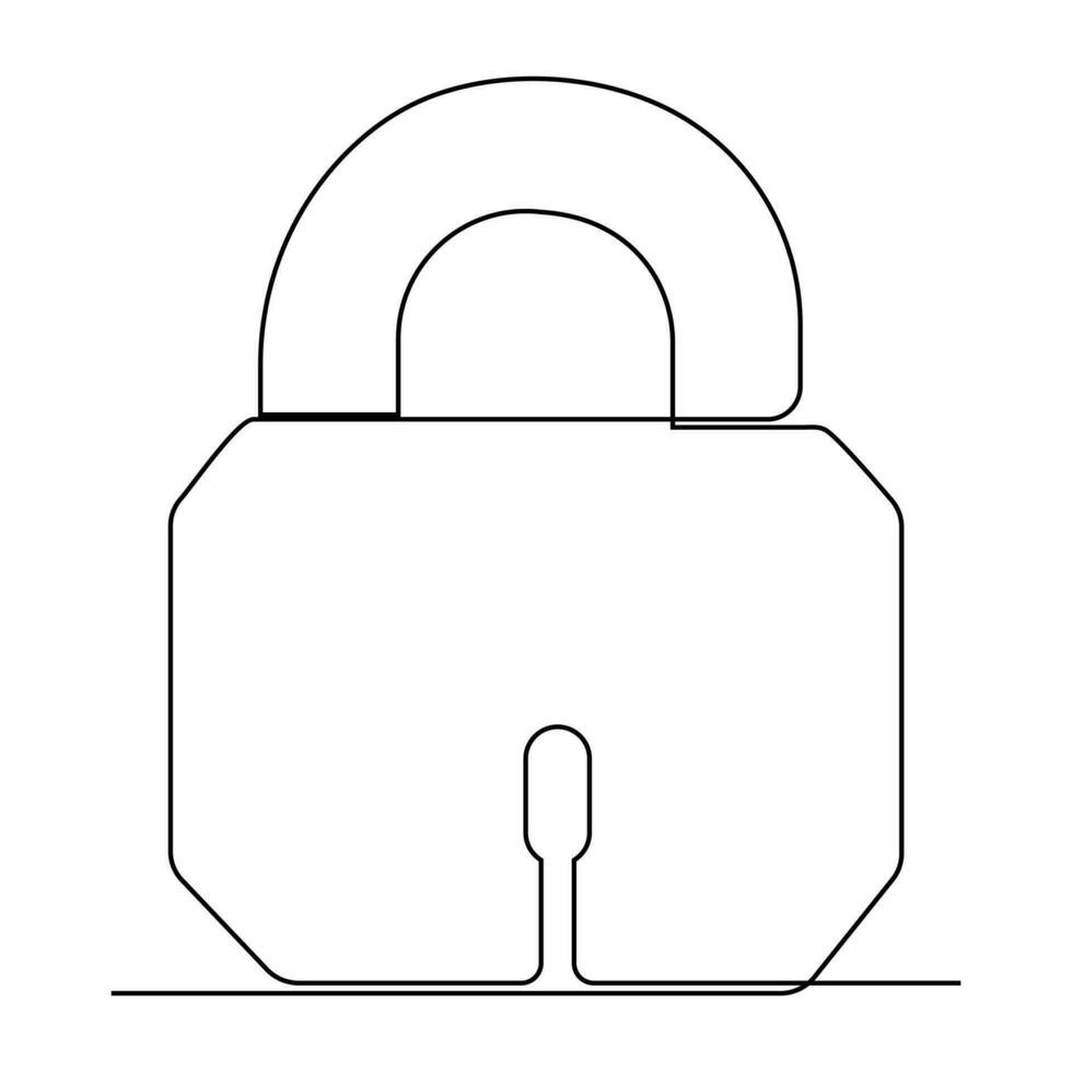 Continuous one line drawing of padlock and key security sign symbol vector illustration