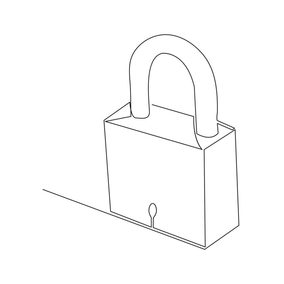 Continuous one line drawing of padlock and key security sign symbol vector illustration