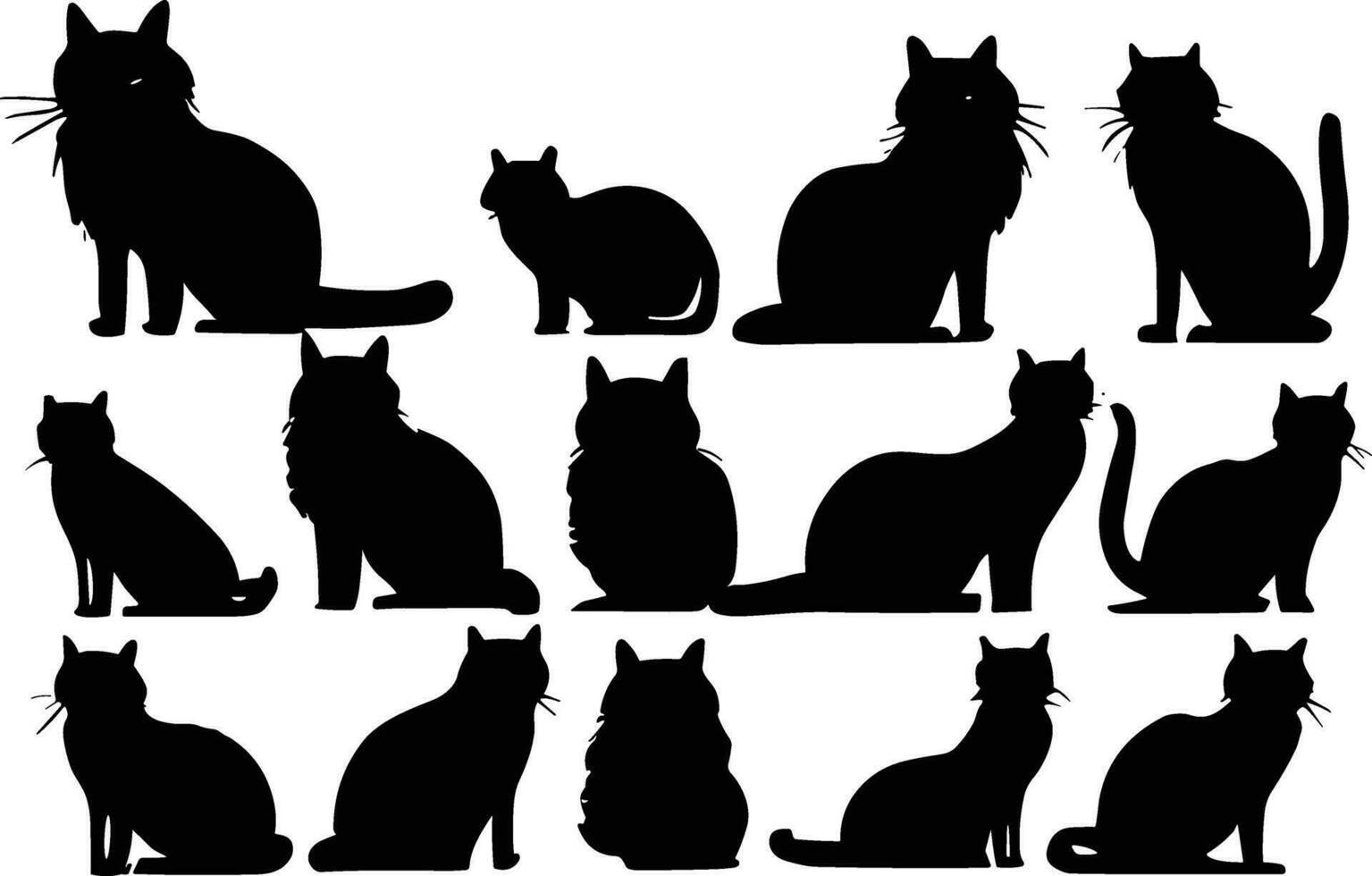 vector, aislado, silueta, gato, conjunto vector