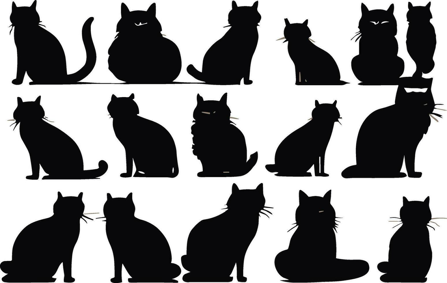 vector, aislado, silueta, gato, conjunto vector