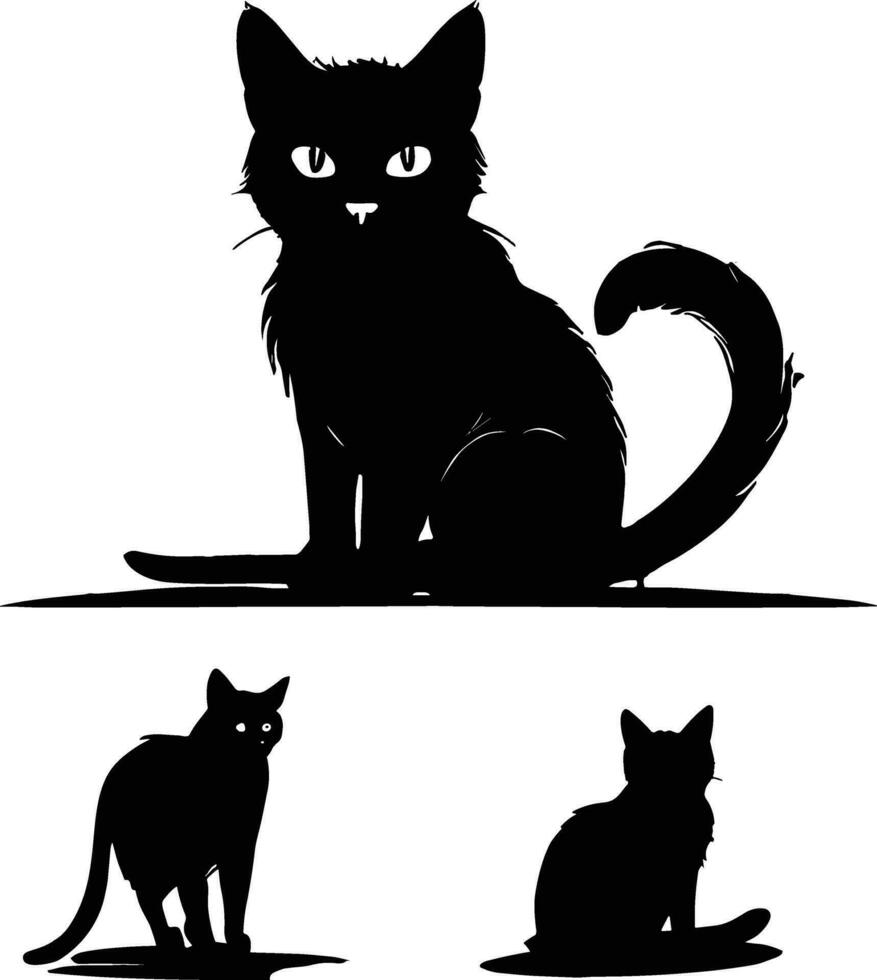 vector, aislado, silueta, gato, conjunto vector