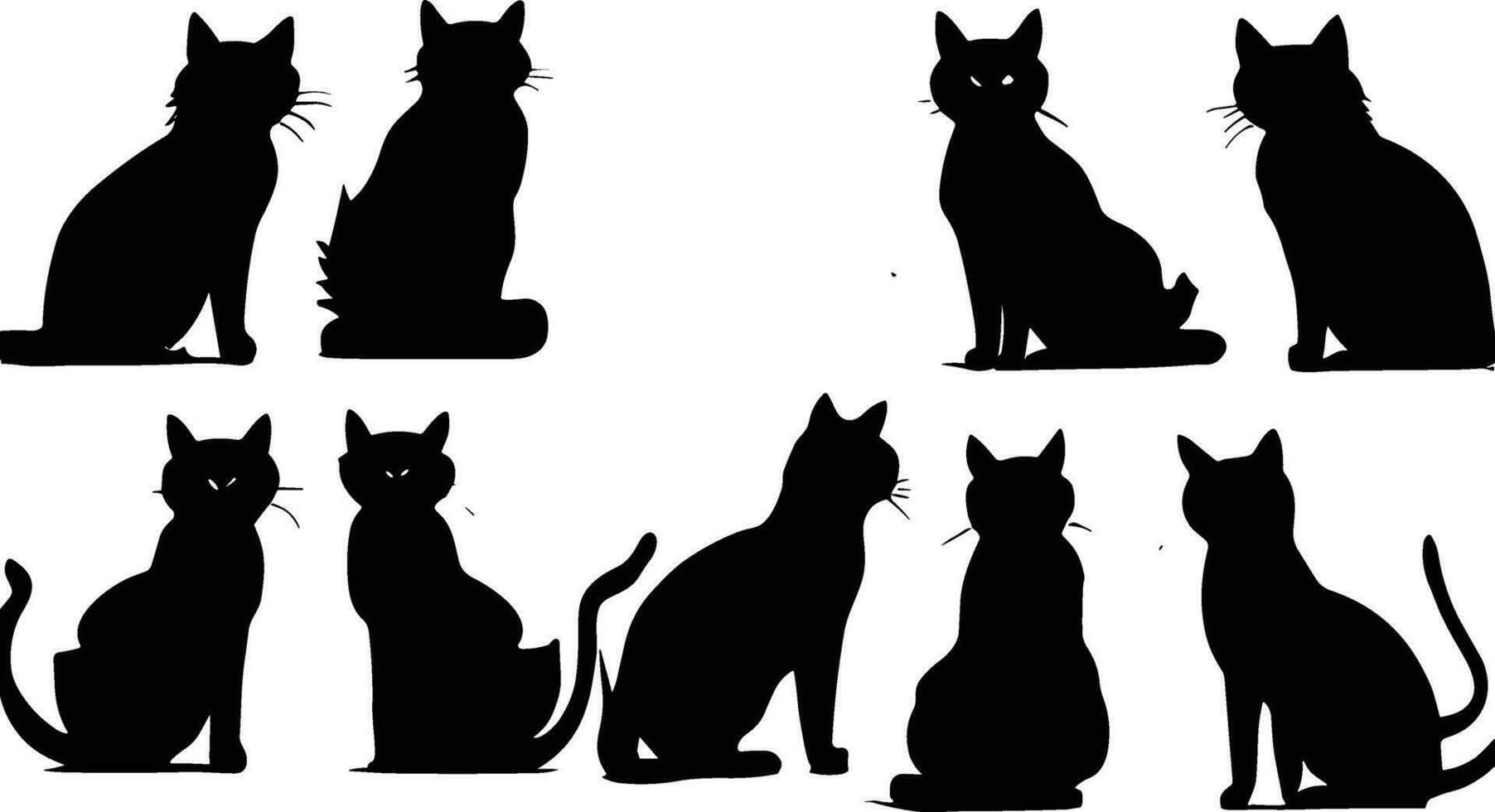 vector, aislado, silueta, gato, conjunto vector