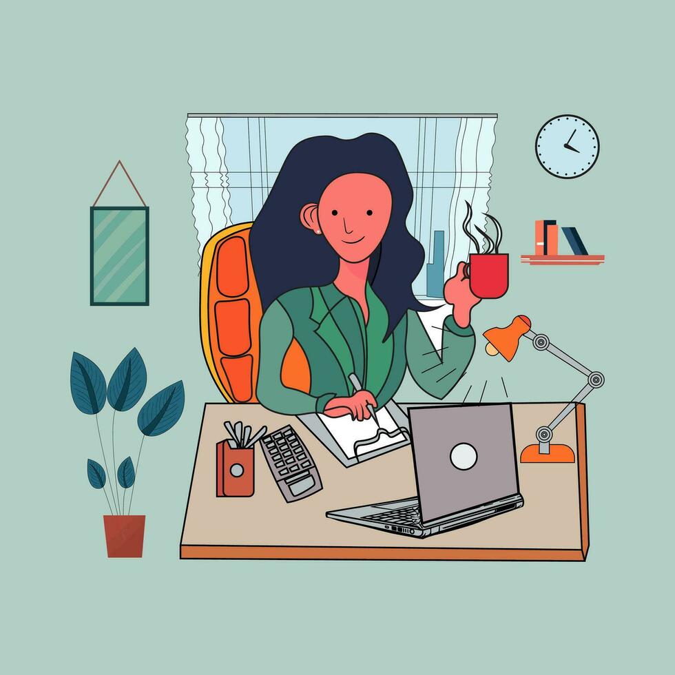 vector organic flat illustration businesswoman in her office