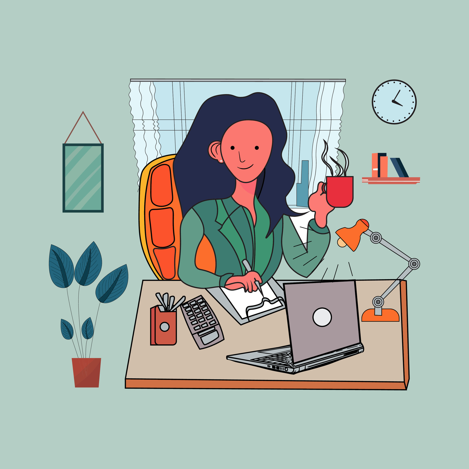 vector organic flat illustration businesswoman in her office 37078697 ...