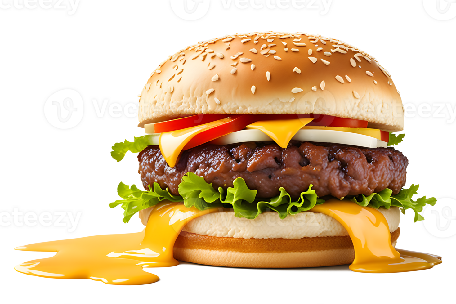 AI generated fast food fresh delicious burger, high quality isolated transparent background png