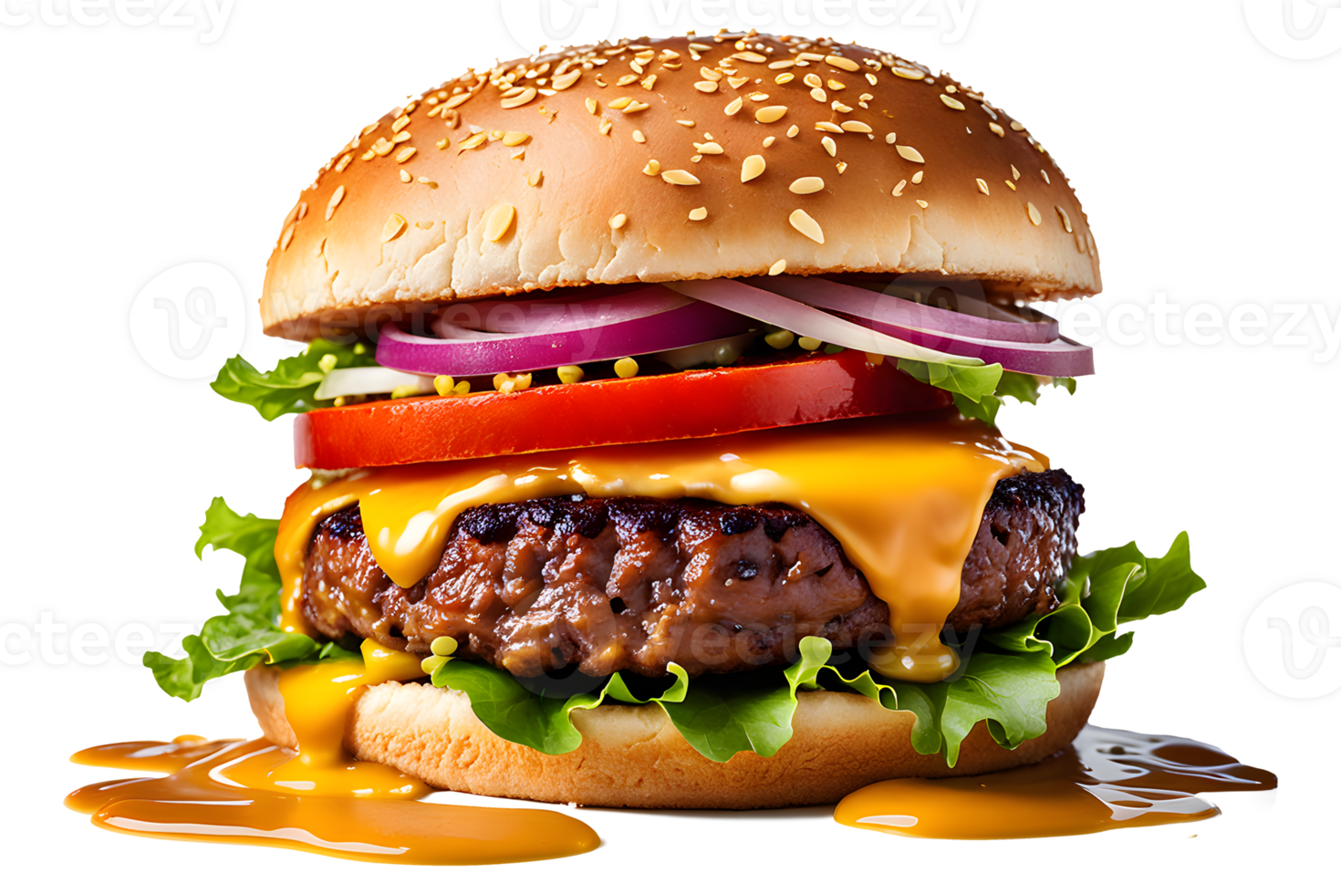 AI generated fast food fresh delicious burger, high quality isolated transparent background png