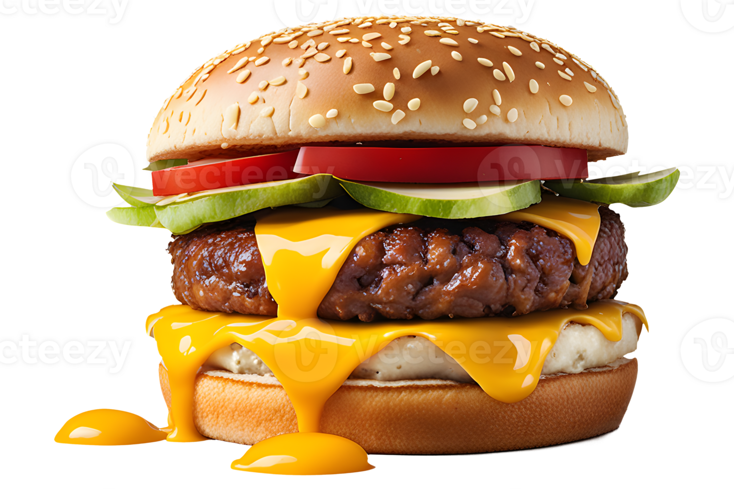 AI generated fast food fresh delicious burger, high quality isolated transparent background png