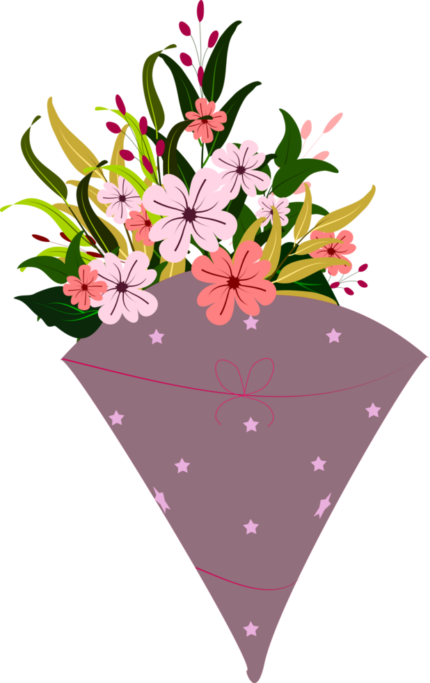 Cute Cartoon Flowers Bouquet. Valentines, wedding hand bouquet gift. png