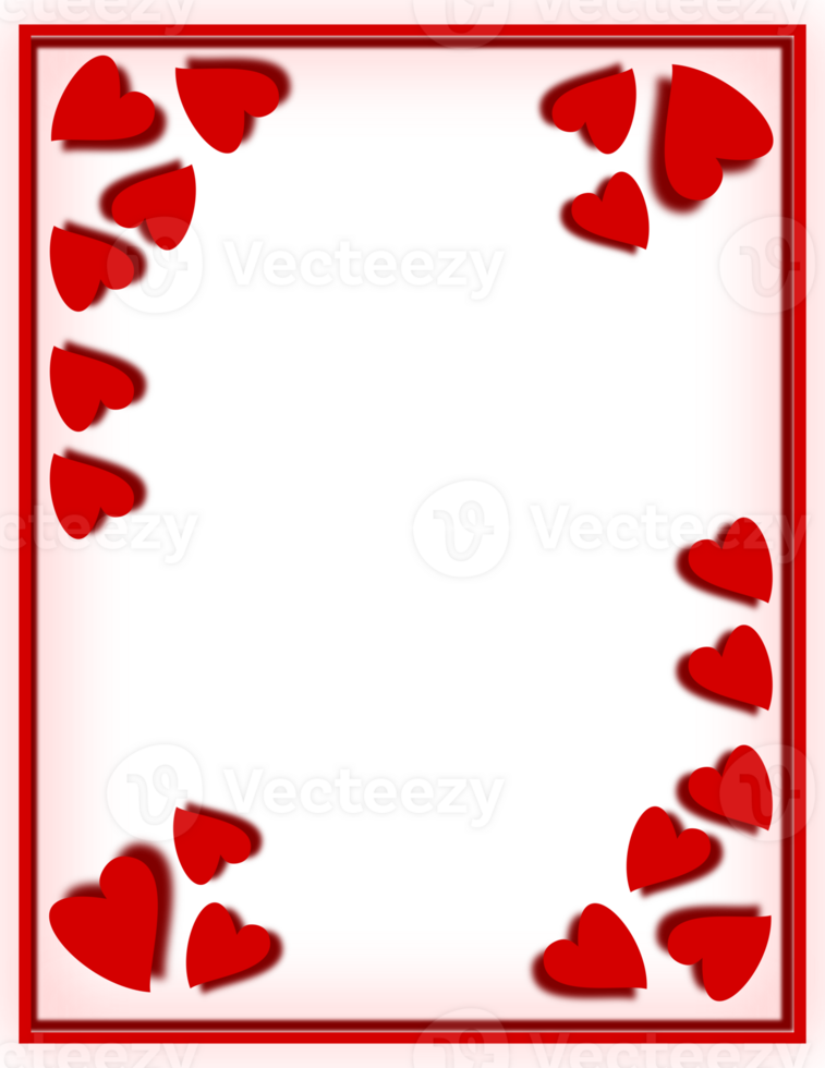 Rectangle red frame. Valentines border background with love hearts. png