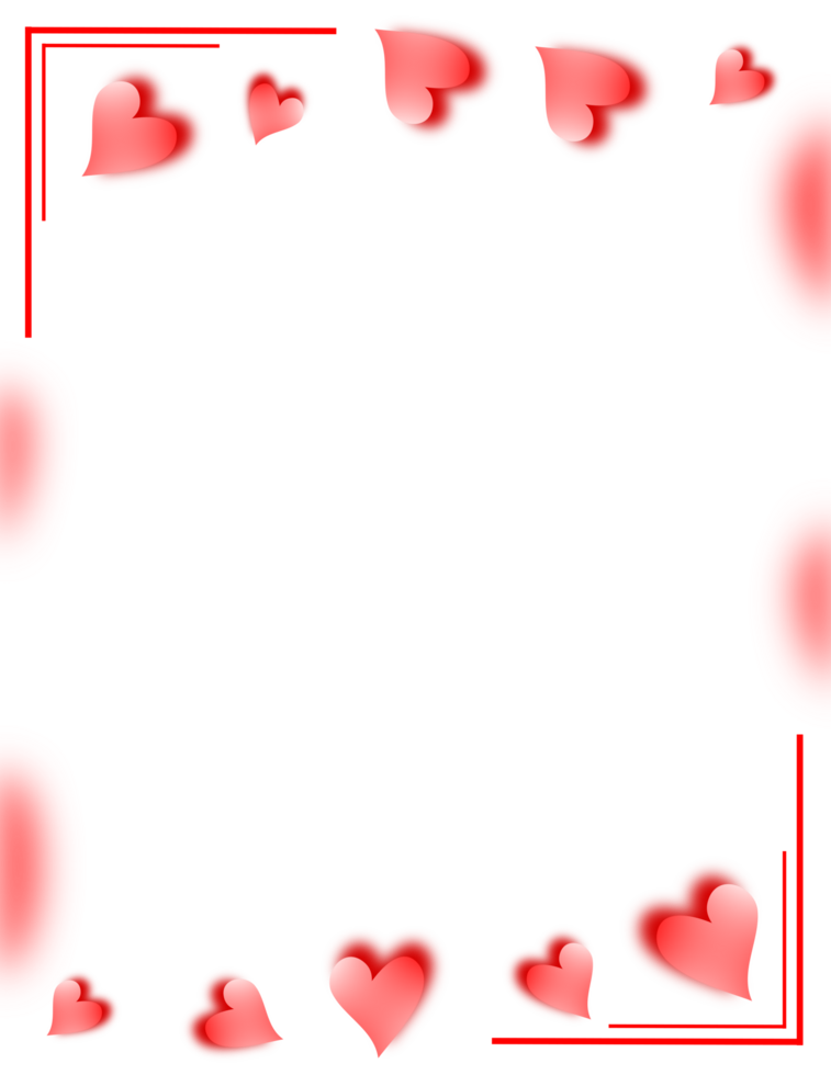 Red hearts love frame. Valentines romantic background border. png