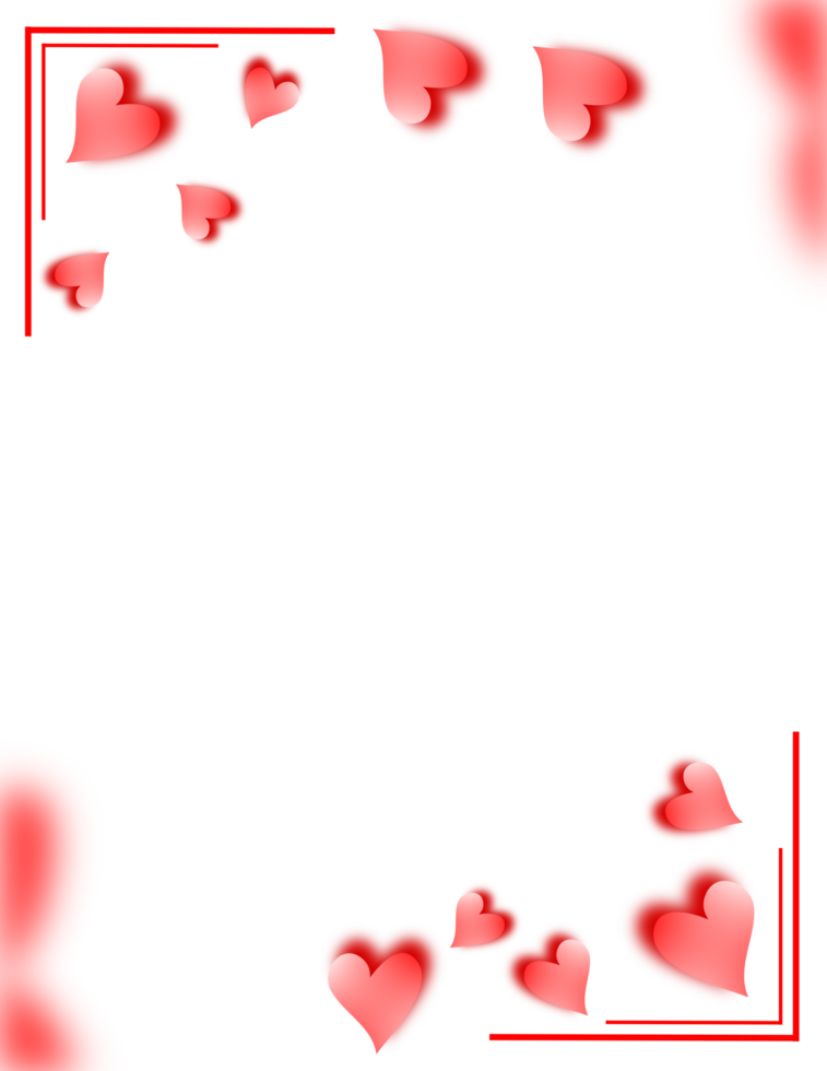 Red hearts love frame. Valentines romantic background border. png