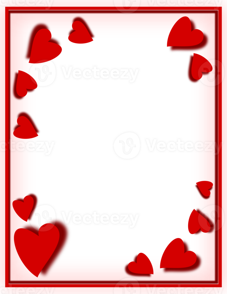 Rectangle red frame. Valentines border background with love hearts. png