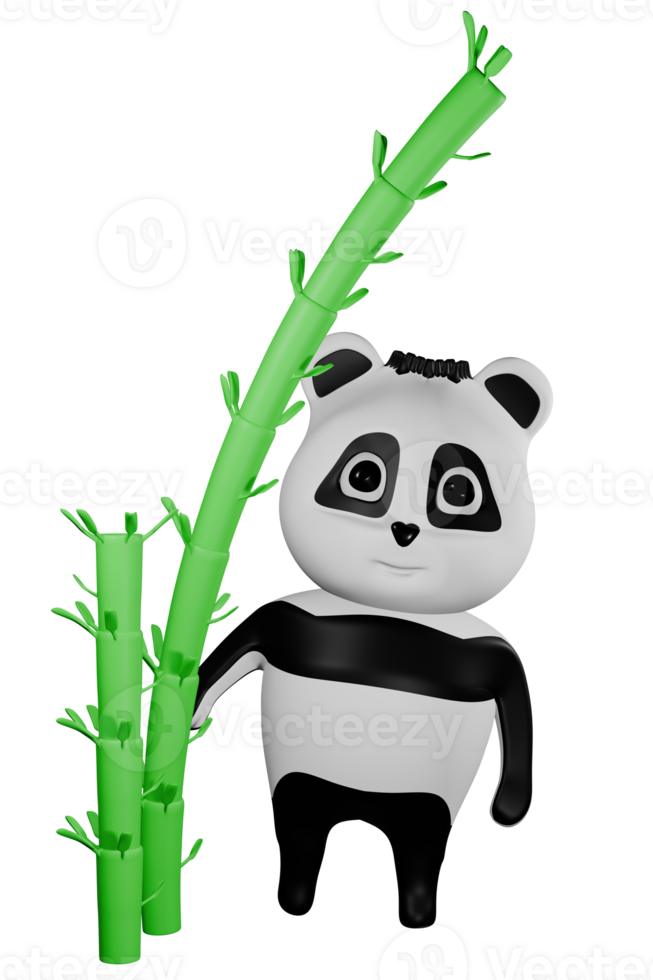 3D bear bamboo panda with bamboo png