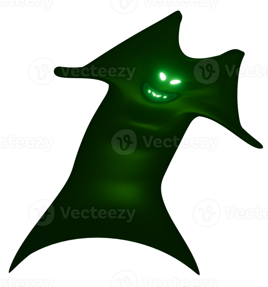 3D personage ghost green with glowing eyes png