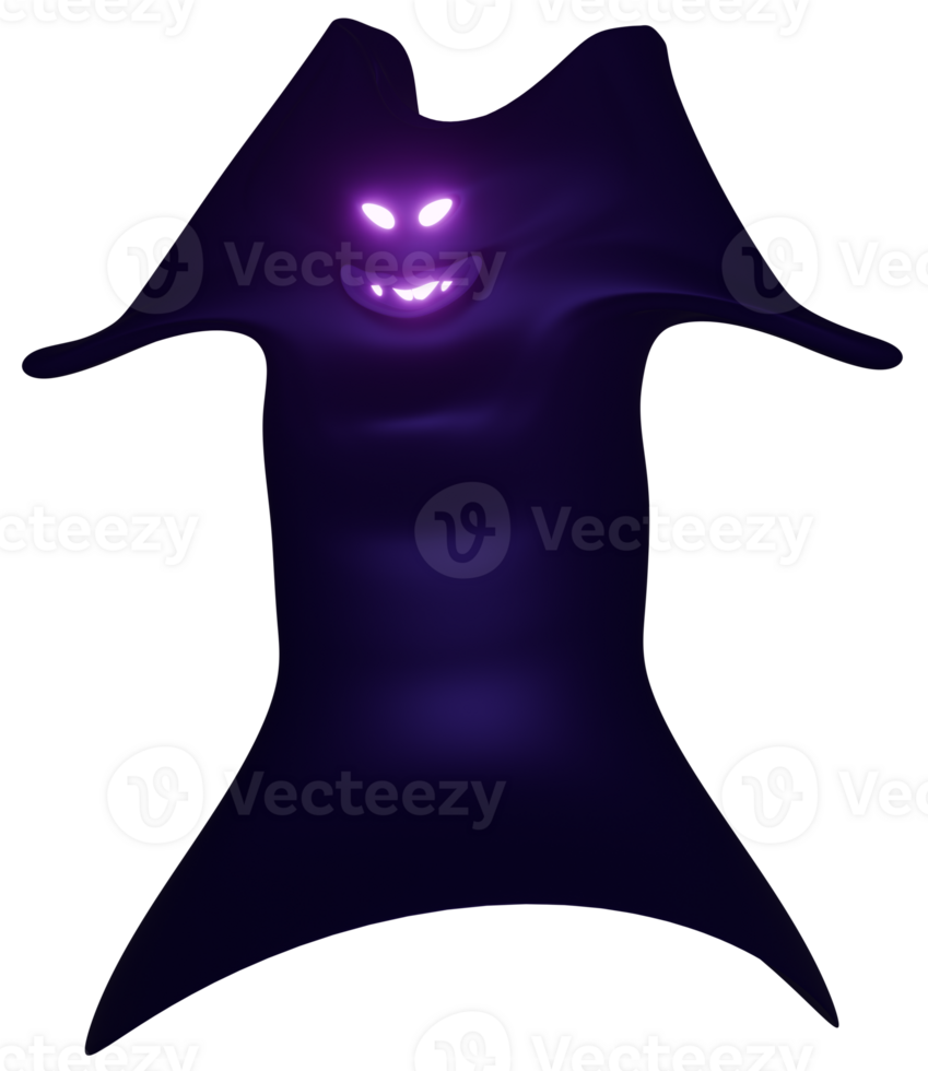 3D personage ghost purple blue with glowing eyes png