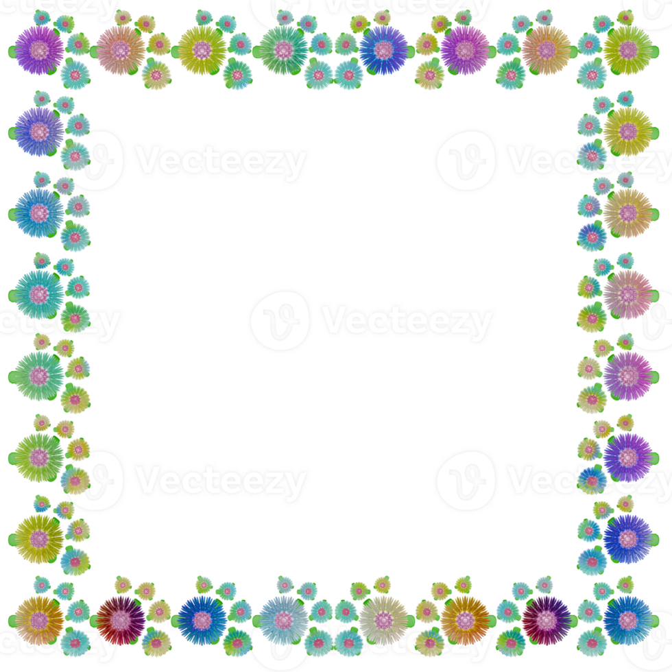 3d flowers frame square colorful png