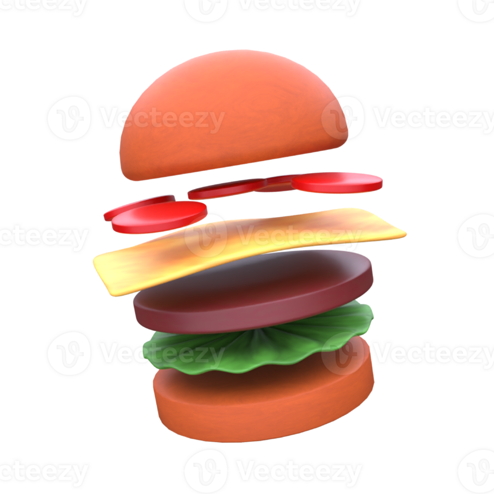 unique burger food 3D rendering icon illustration simple.Realistic illustration. png